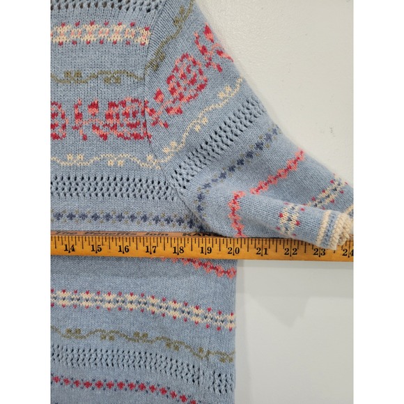Christopher & Banks Womens Blue Floral Fair Isle Pointelle Cardigan Sweater M - Picture 7 of 8